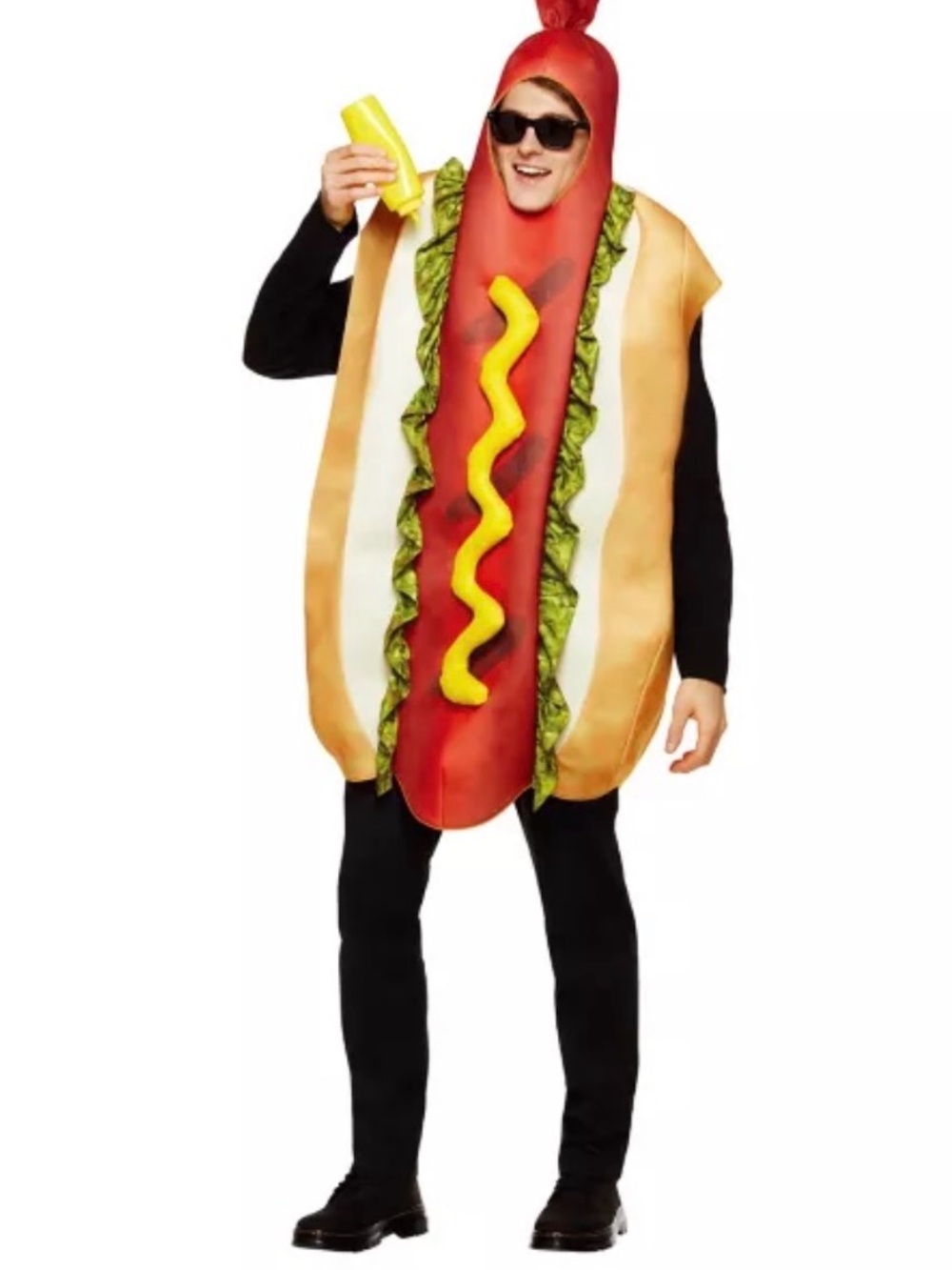 Spirit Red Hot Dog Costume with Yellow Mustard and Tan Bun